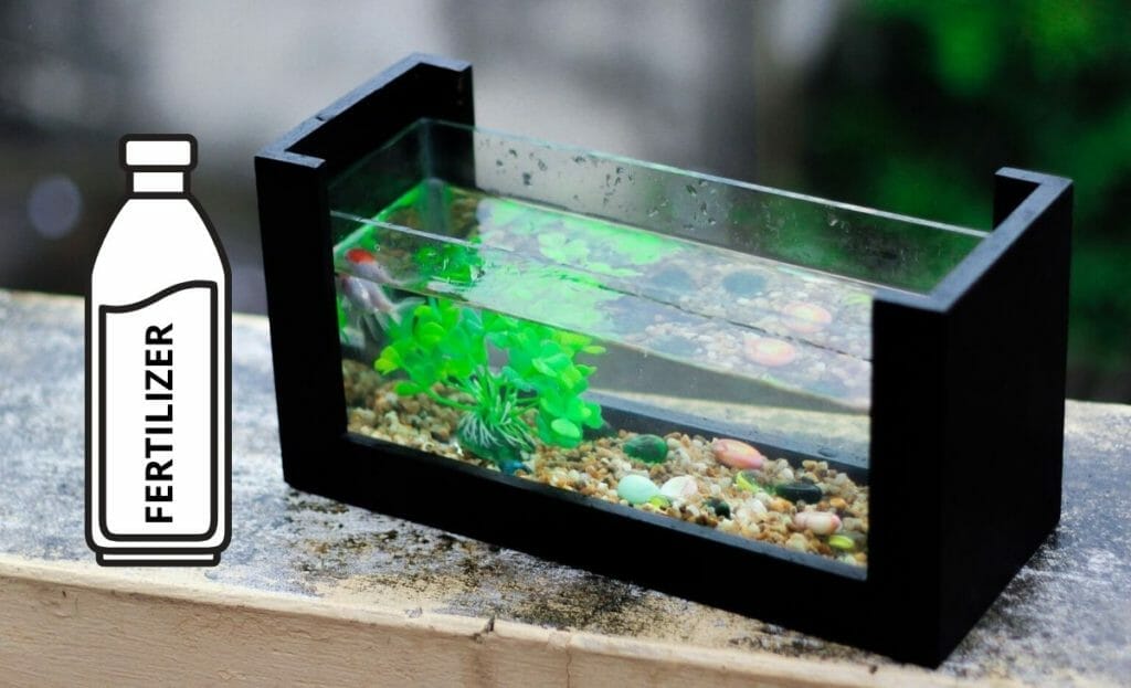 aquarium with fertilizer bottle