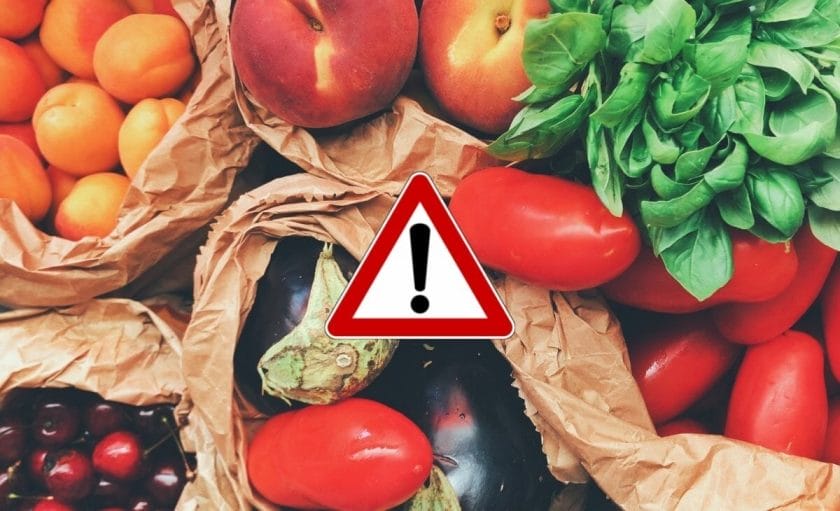 vegetables image with caution sign